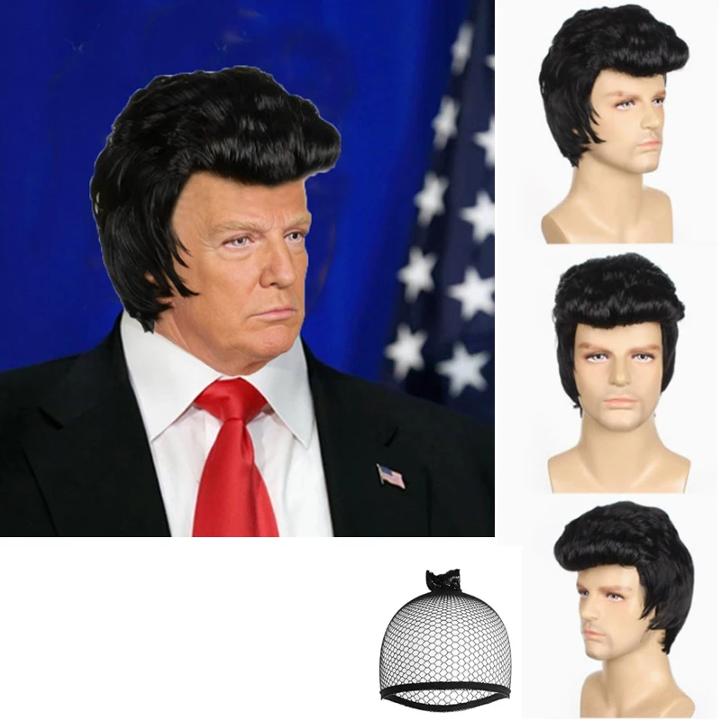 

Мужской парик для косплея Элвиса Пресли - термостойкий синтетический парик, черный парик для костюма рок-звезды, в комплекте с шапочкой для парика