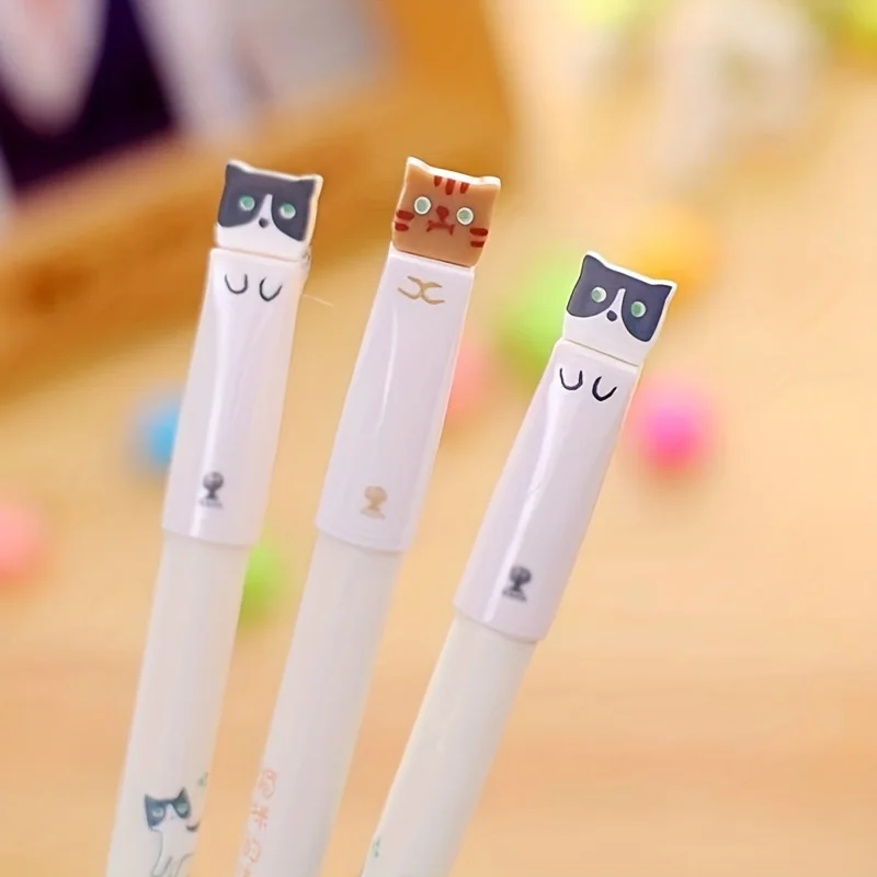 3Pcs Cute Cat 0.38mm Gender-neutral Pen for Student Stationery and Office Use. Office Accessories  Korean Stationery