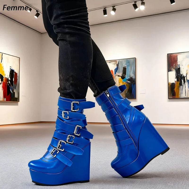 أحذية الكاحل ذات الكعب العريض الأرجواني المصنوع من Artisan - كعب منصة - أحذية نسائية بتصميم Strappy وإبزيم معدني مقاس 5-20 #1