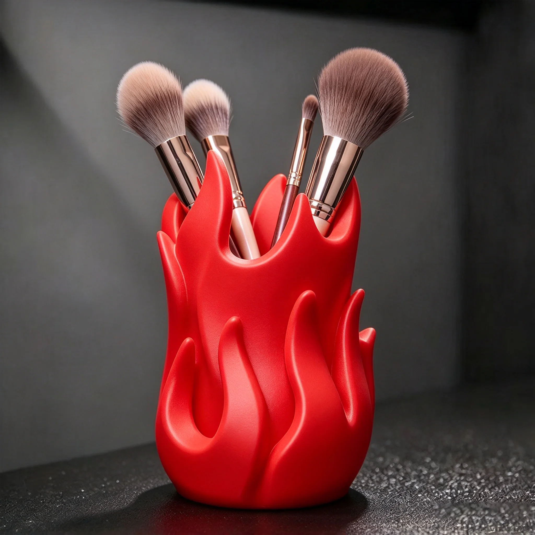 3D Printed Flame Makeup Brush Holder, Multi-purpose Desktop Storage, Rings & Hair Ties Display Rack, Unique Decor Gift