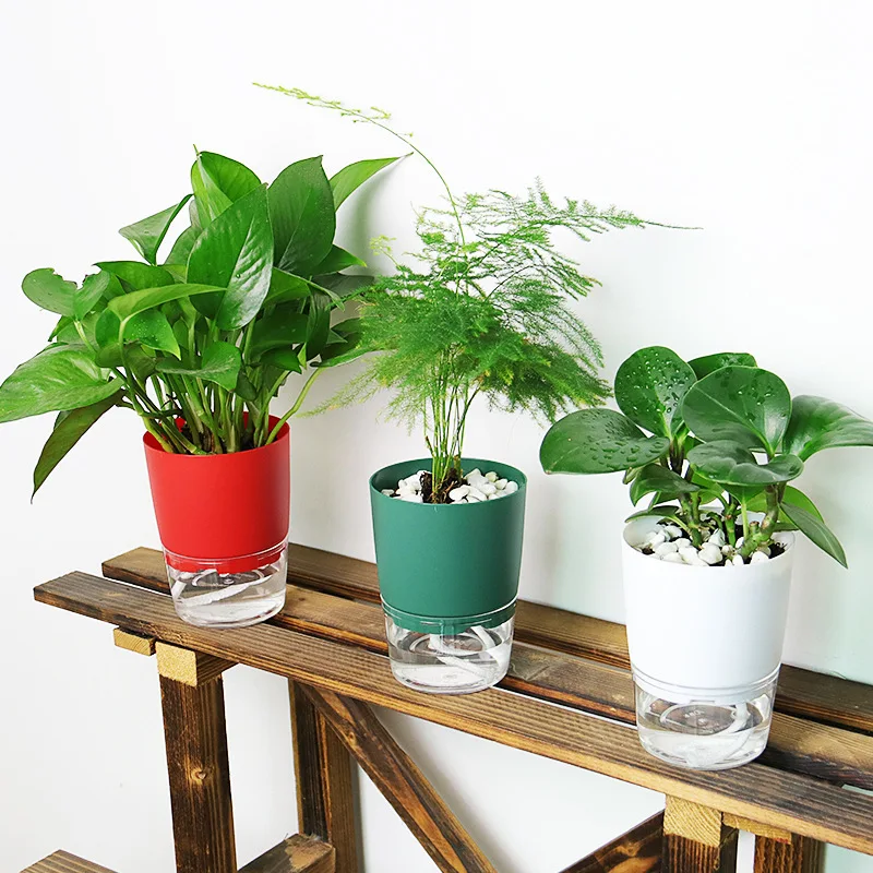 

6pcs Self Watering Plant Pot Double Layer Plastic Flower Pot with Water Reservoir for Indoor Succulent Plants Home Office Decor