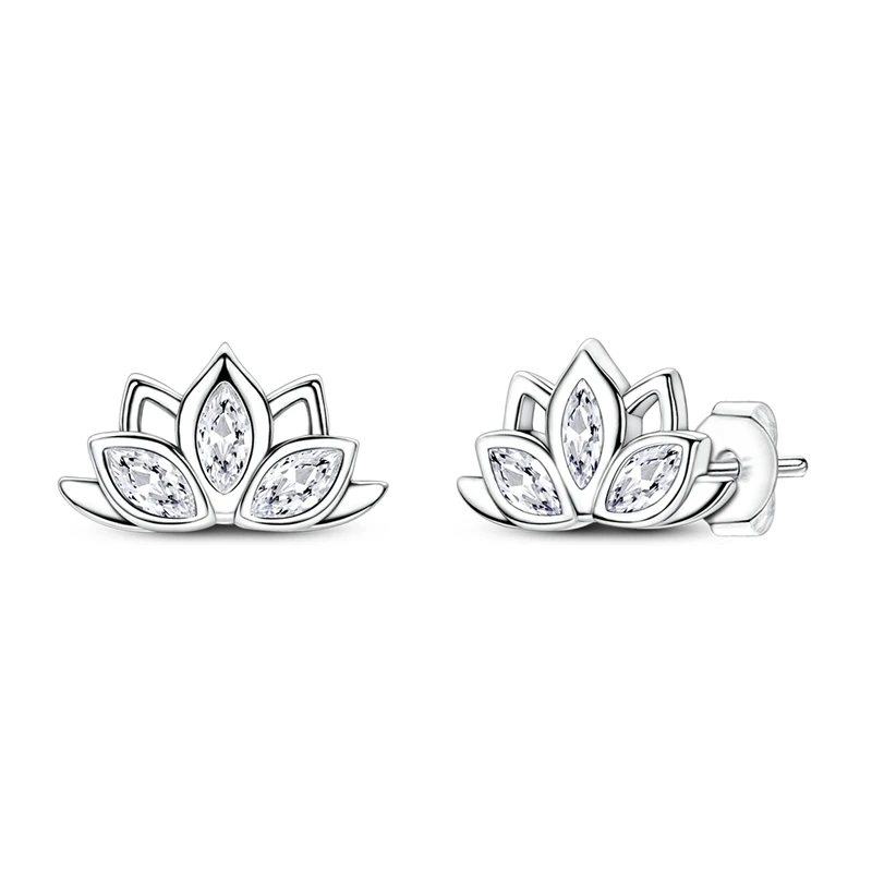 

925 Sterling Silver Earrings Women Sparkling Lotus Stud Earring For Anniversary Wedding Jewelry Gifts