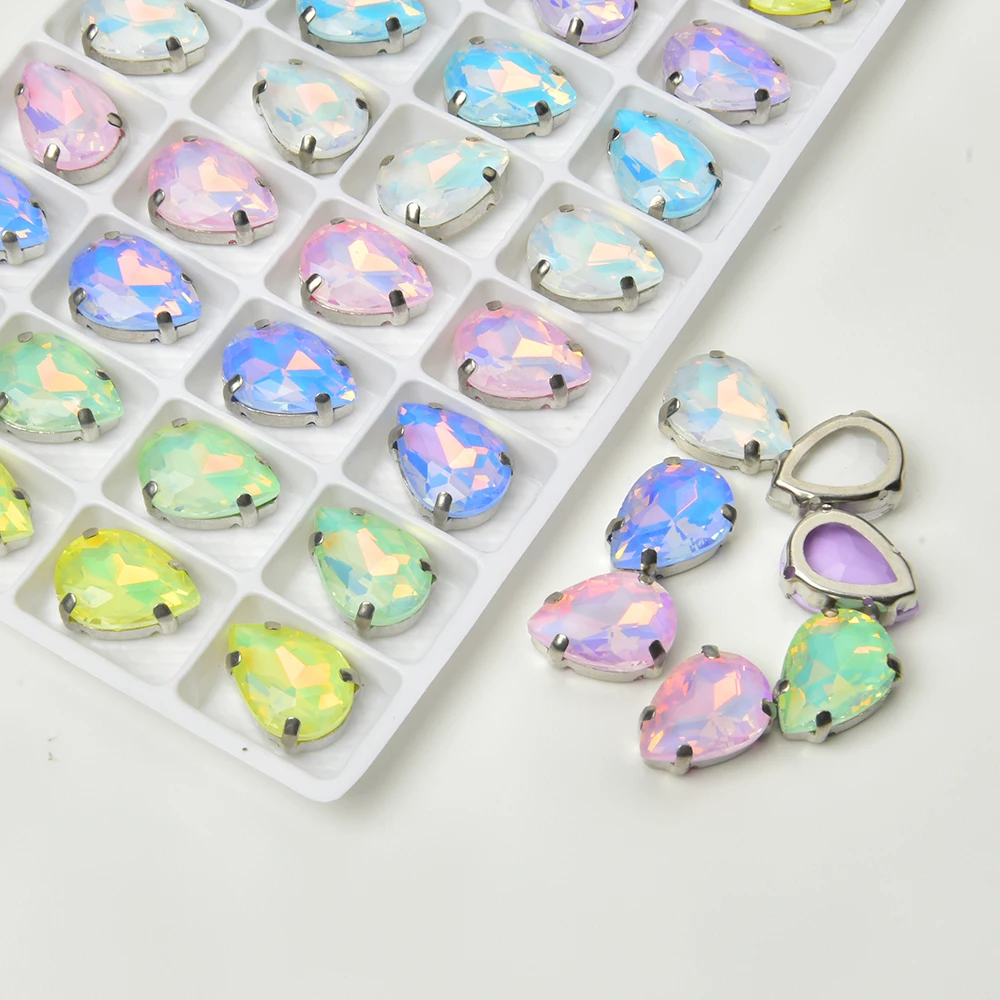 كريستال مرصع بأحجار الأوبال ، خيط دمعة على الحجارة ، زين لامع لإكسسوارات الملابس ، ذهب وفضة ، 10*14