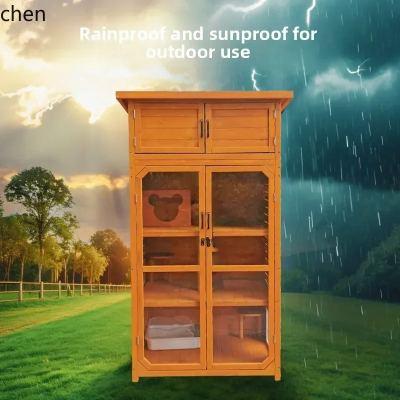 y9.3-outdoor solid wood courtyard cat house rain protection sun protection villa ventilation warm storage cat house