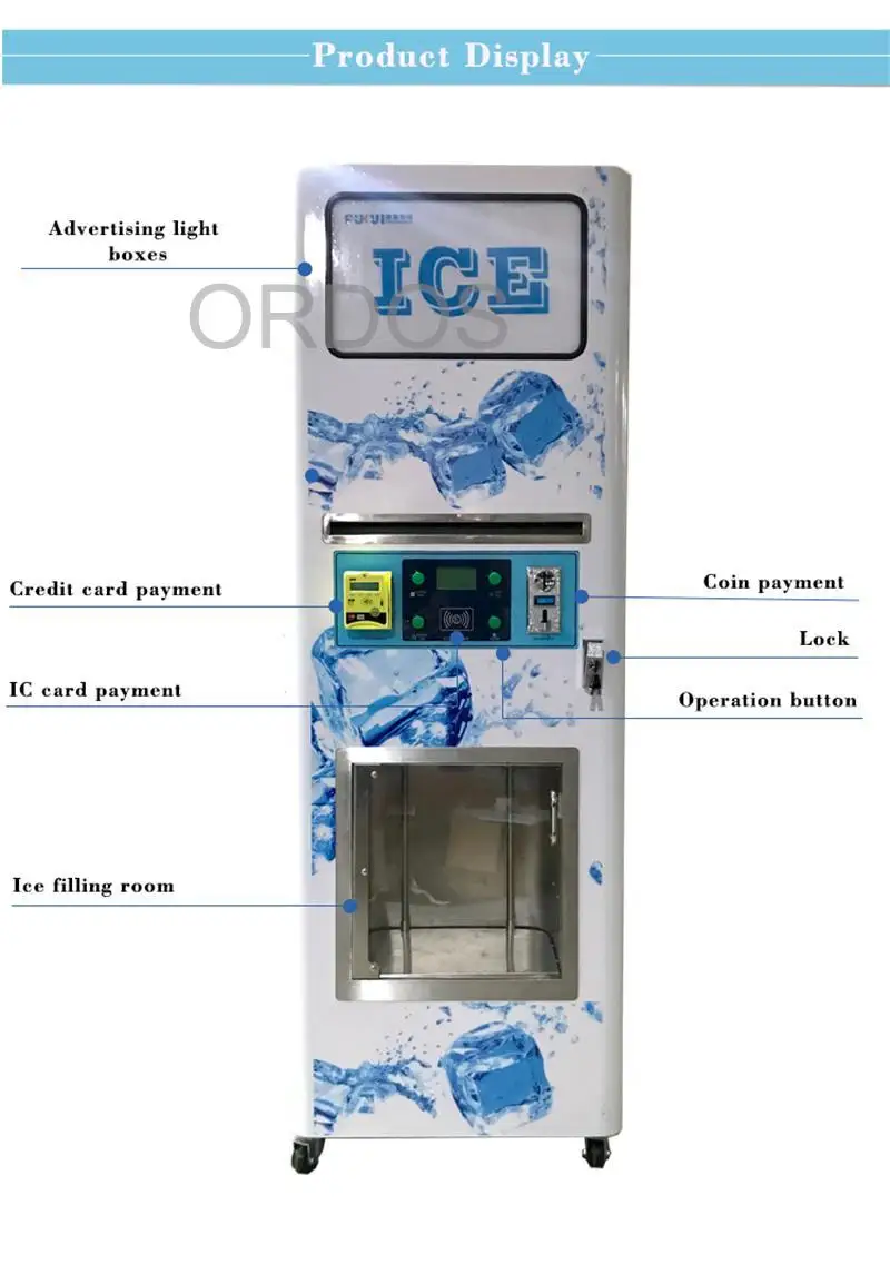 Distributore automatico di ghiaccio all\'aperto con capacità di 140kg con chiosco Touch Screen personalizzato per distributore automatico di cubetti