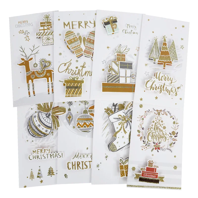 8Pcs/Lot Merry Christmas Greeting Cards With Envelope Xmas New Year Invitations Postcard Card Christmas Holiday Party Supplies