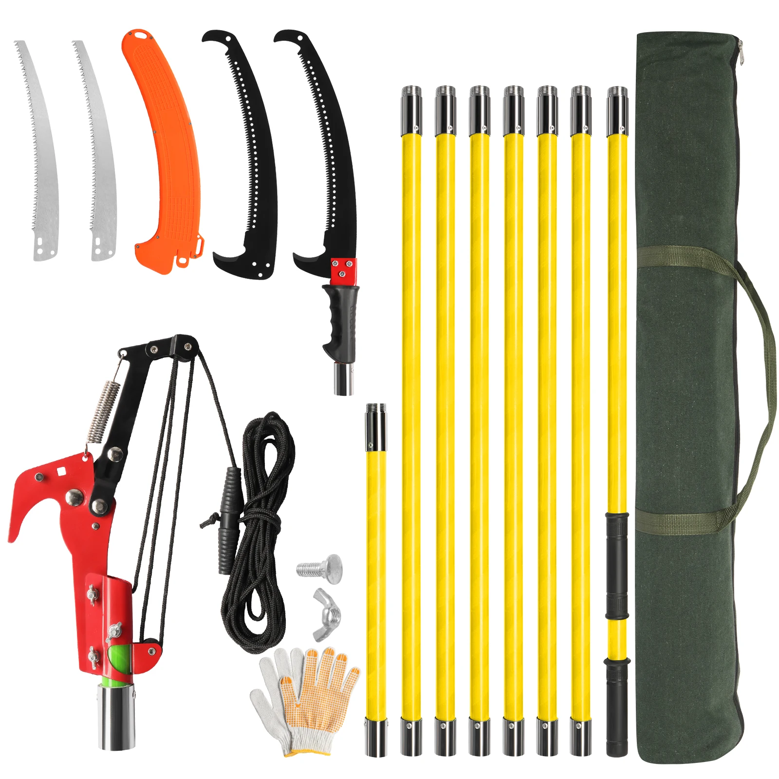 

26ft Manual Pole Saw, Lightweight Tree Trimmers Long Handle Pruner Set, Sharp Steel Blade and Scissors Pole Saw for Trimming