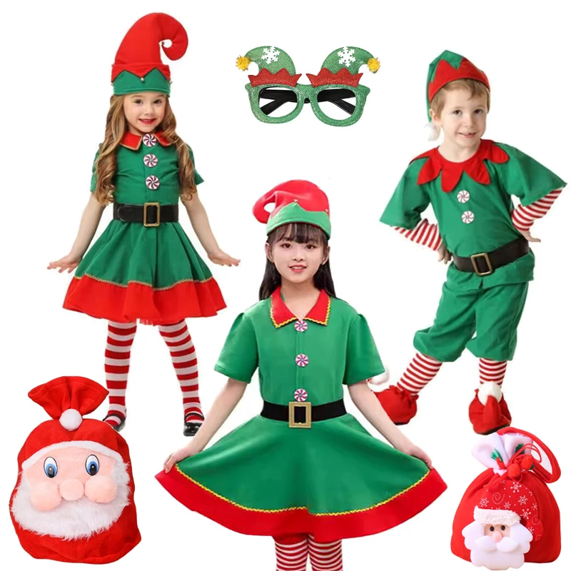 

Children's red green Santa Claus Set Boys and Girls Performance Dress Toddler kid Santa Cosplay Clothes Set Cute Xmas Suit 1-9Y