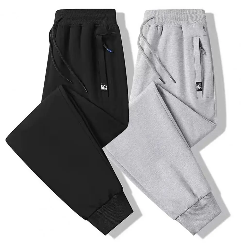 Solid Color Pants Solid Color Sweatpants Soft Warm Men's Drawstring Pants with Elastic Waist Zipper Pockets for Casual