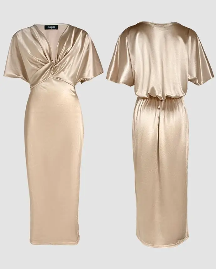 

Women Sexy Plunge Twist Dress Daily Clothes Female Batwing Sleeve Vacation Casual Dress Temperament Women's A Line Party Dresses