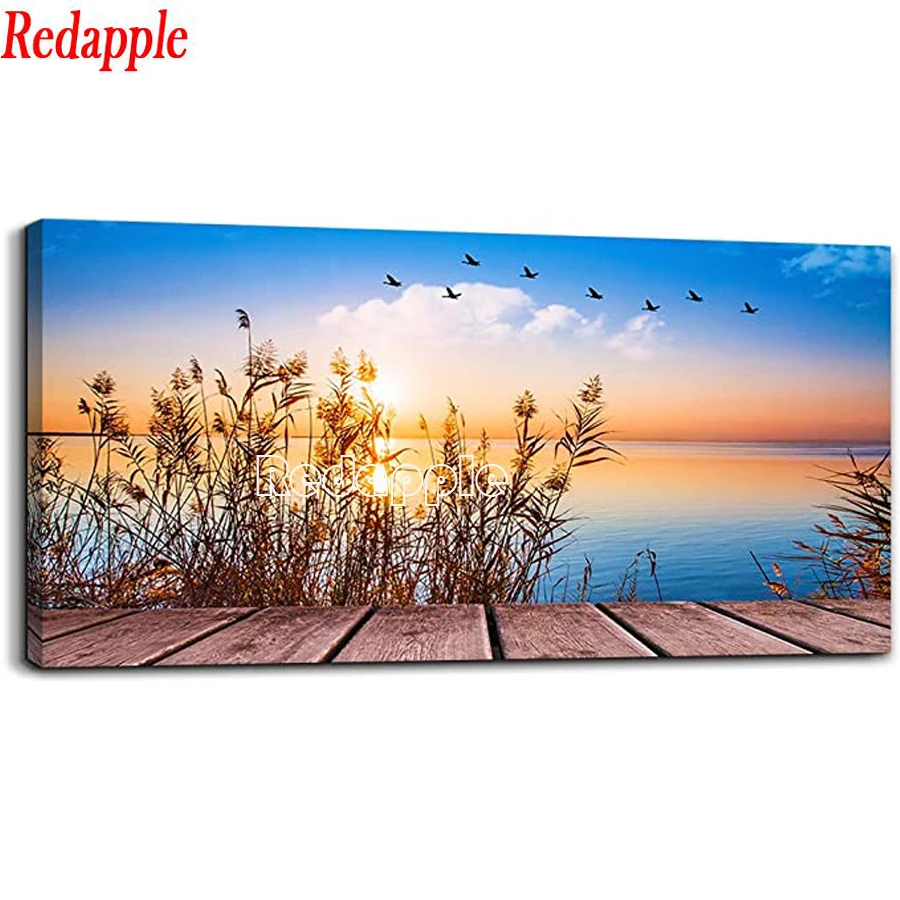 

Full Square Drill 5D DIY Diamond Painting Beach Scenery Embroidery Cross Stitch Sunset,flying birds Mosaic large size Home Decor