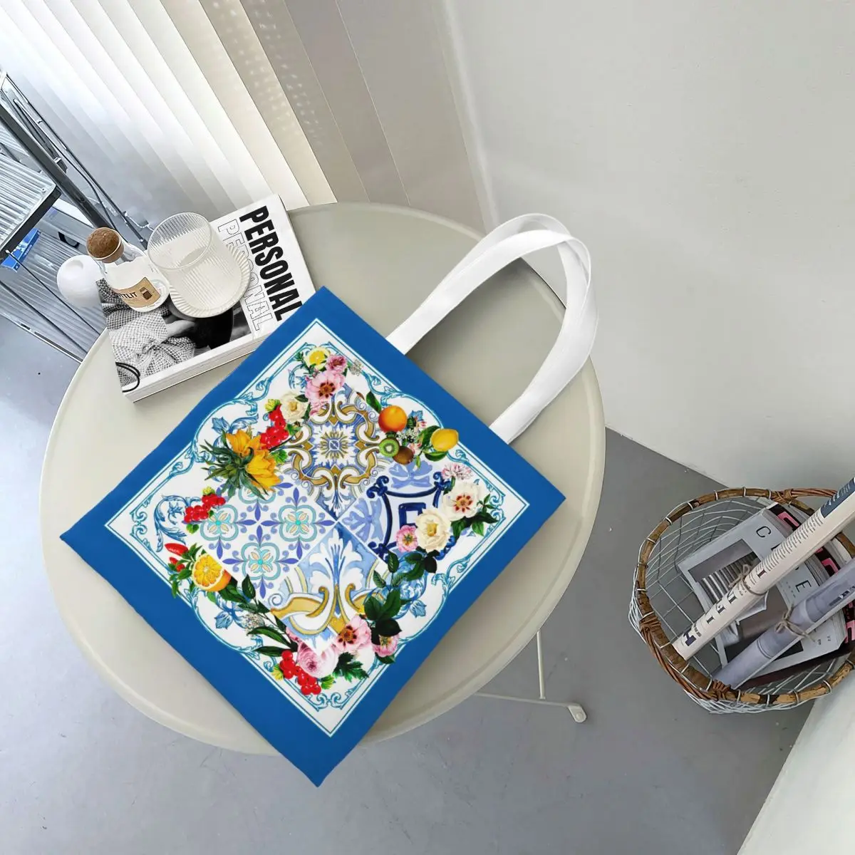 Azulejos sicilianos, mediterrâneo, mosaico, limões sacos de compras meninas lona a sacola reutilizável senhoras ombro tote bolsa de viagem