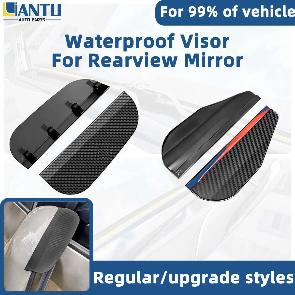 2PCS Carbon Fiber Texture Car Side Mirror Rain Guard PVC Rearview Mirror Sunshade Dust Cover Universal Vehicle Exterior Parts