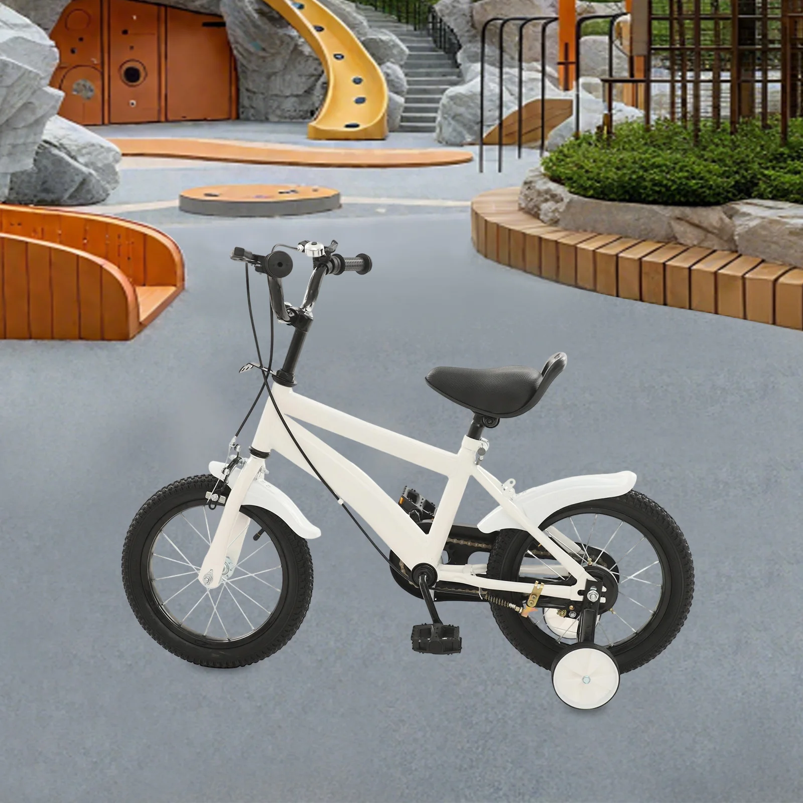 

14-дюймовый детский велосипед с 2 вспомогательными колесами, современный детский обучающий велосипед, 43-49 см, регулируемая высота сиденья для верховой езды, упражнений