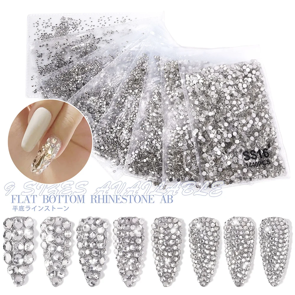 (1440pcs 3D Silver Diamond) Nail Art Decorations Rhinestones Decorations DIY Accessories Supplies Nail Art Charms