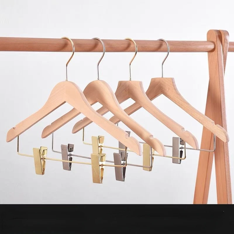 Korean Style Fashion Wooden Hanger Shops Integrated 2-in-1 Set for Men's Lady Clothes Support Rack Pants Underware Clip Storage