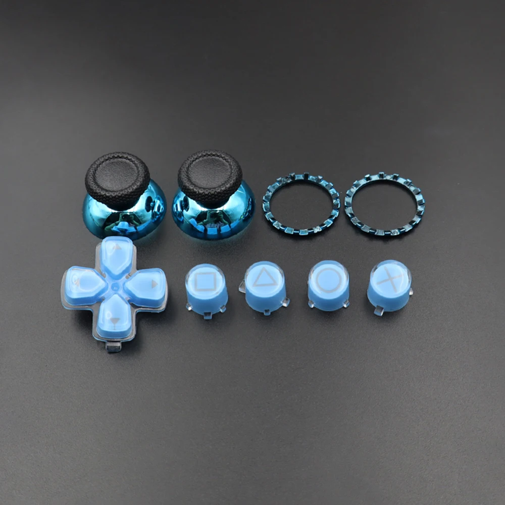 A B X Y Cross Crystal Button Mushroom Cap Thumbstick Joystick Cover with Accent Rings Chrome Metal For PS5 V1 V2 V3 Controller view 6
