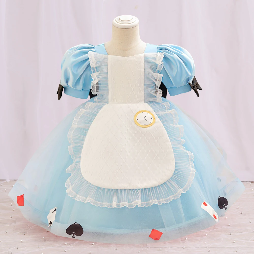 Toddler Lolita Princess Dress For Baby Girls Anime Alice Cosplay Halloween Costume Lace Bow Baby Girl 1st Birthday Party Dresses