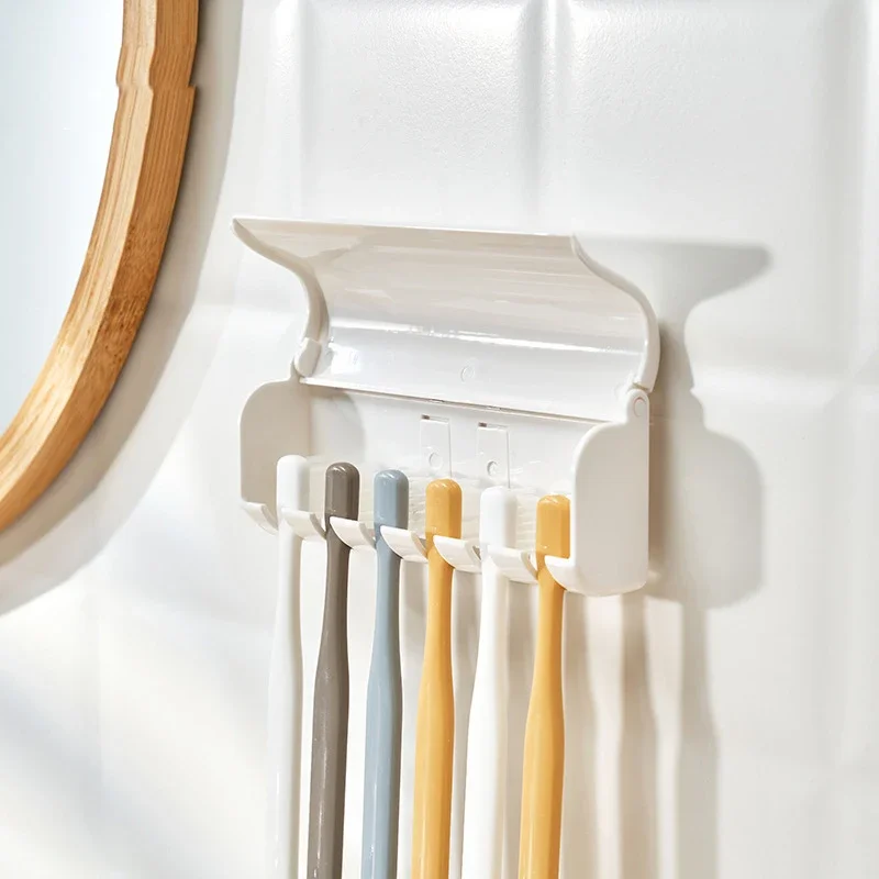 Six-hole Toothbrush Holder, Non-trace Strong Adhesive, Multi-head Toothbrush Holder Can Be Disassembled and Washed