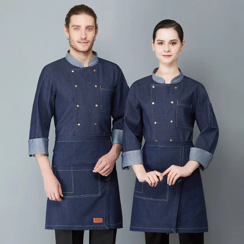 C561 Ropa de Chef de Hotel, ropa de manga larga, ropa de trabajo de cocina, cantina, hornear pasteles, pastelería, abrigo de Chef, chaqueta de camarera para mujer