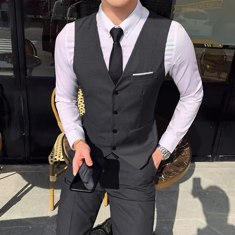 M-7XL Spring/summer Man Suit Vest Sleeveless Vest with Adjustable Waist Single Breasted Solid Color Business Suit Vest Wedding