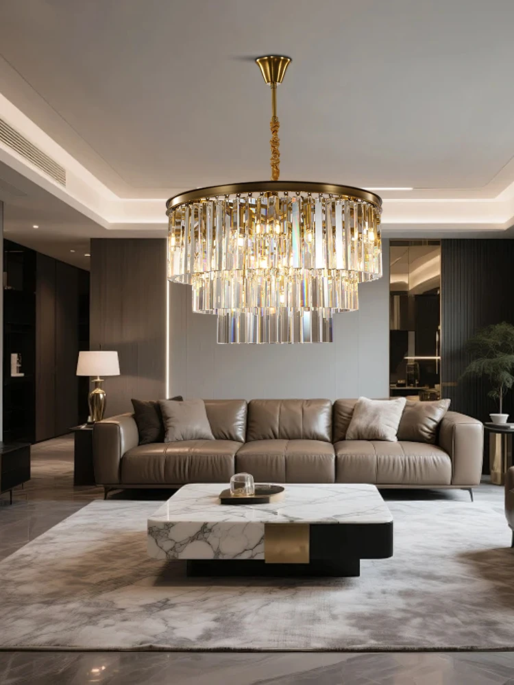 Modern Led Classic K9 Crystal Lampshades Chandelier Lights, Living Room Lamp All Brushed Copper Luxury Lamps Decor Bedroom