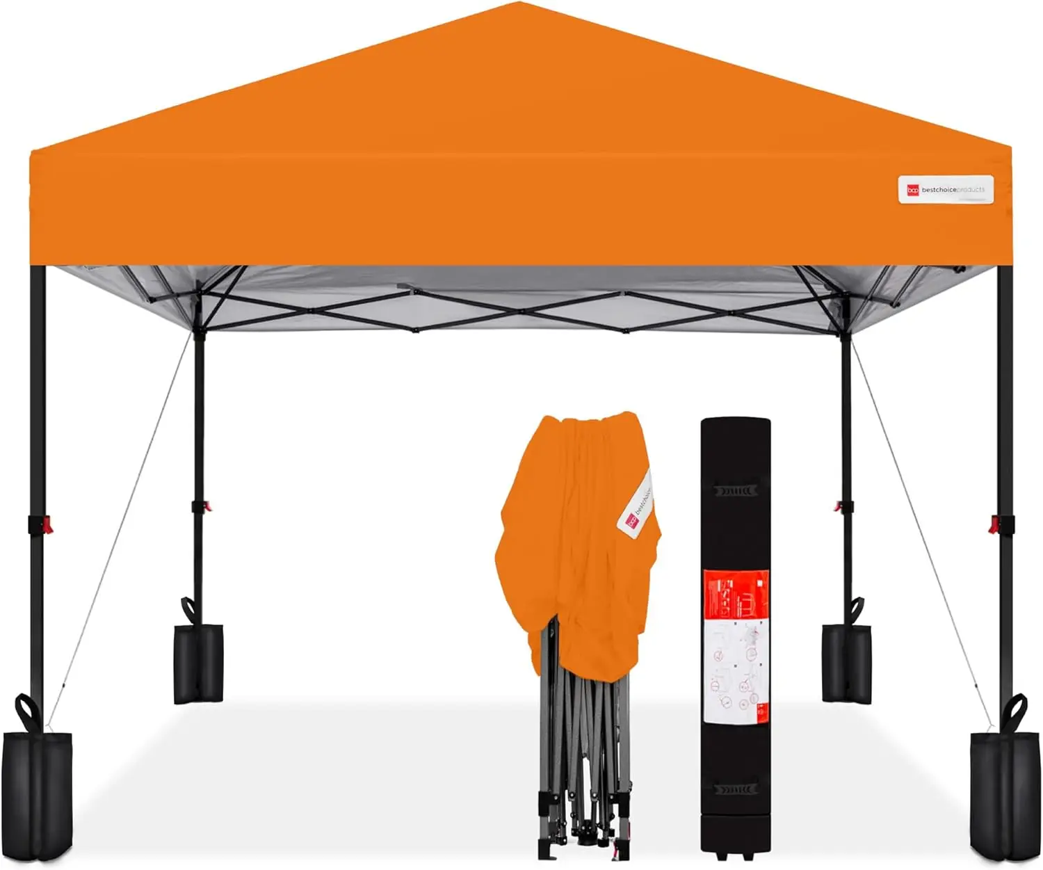 

8x8ft 1-Person Setup Pop Up Canopy Tent Instant Portable Shelter w/ 1-Button Push Case 4 Weight Bags - Orange