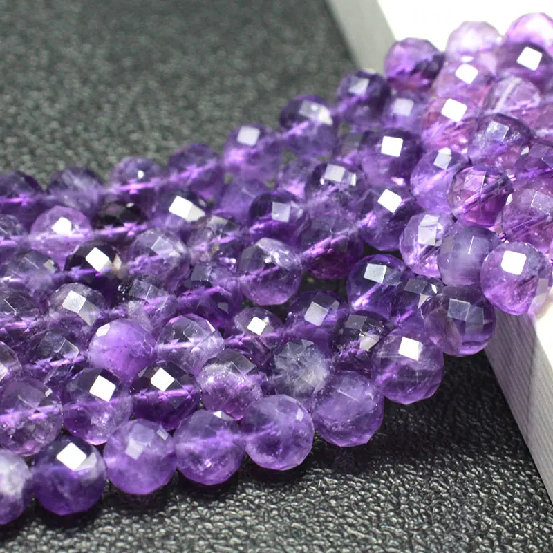 Fine 100% Natural Stone Faceted Amethyst Purple Round Gemstone Spacer Beads For Jewelry Making  DIY Bracelet Necklace 6/8/10MM