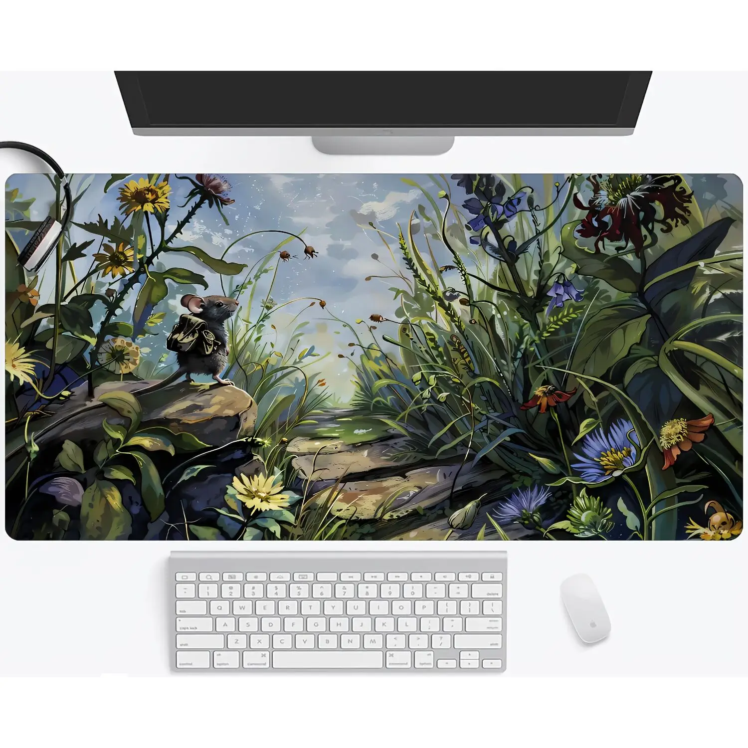 

1pc Bloomburrow Plains Playmat TCG MTG Large Mouse Pad - Ultra-Smooth Keyboard Mat with Stitched Edges, Non-Slip Rubber Base