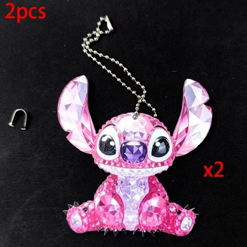 Disney 2D Flat,Stitch anime merchandise ， Acrylic Keychain, pink,blue color ，Car ornaments, decorations, portable men's key view 3