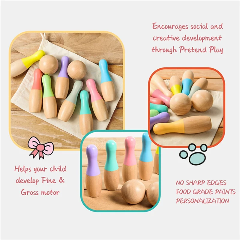 

RTSHE-деревянная игрушка для боулинга, тонкое качество изготовления, безопасное использование, деревянные детские игрушки для боулинга в помещении и на открытом воздухе, детский набор для боулинга, интерактивная игрушка