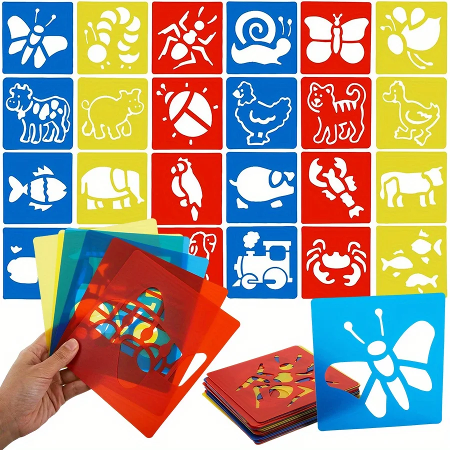 6pcs Plastic Drawing Template Graffiti Assistance Tool DIY Drawing Toys Animal Fruit Pattern Birthday Gift Painting Series JXB
