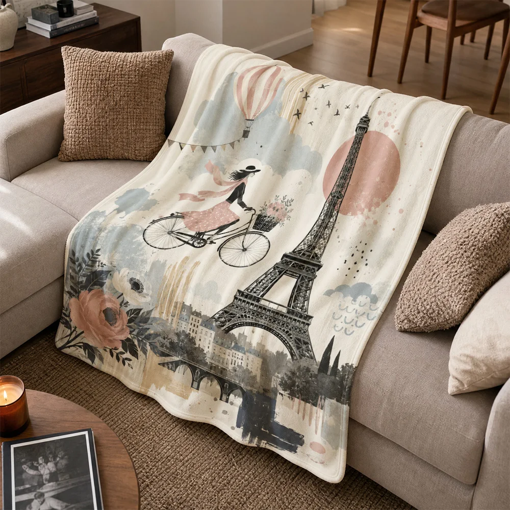 Vintage Paris Eiffel Tower Throw Blanket Bohemian Style Home Decor Cozy Sofa Throw Couch Art Print Illustration Gift for Sofa Be