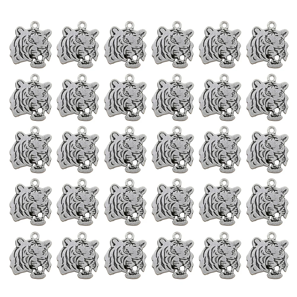 

30 Pcs Charms for Necklace Tiger Silver Pendant Bracelet Jewelry Accessory Making