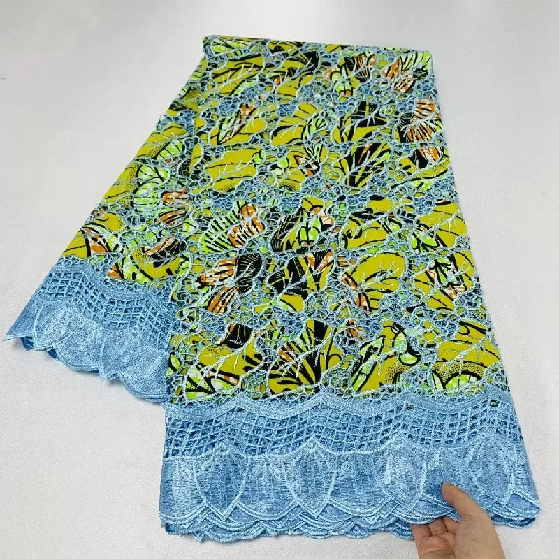 

5 Y High Huality Ankara Fabric African Real Guipure Lace Wax Print 100% Cotton Soft Tissus Embroidery For Sewing Material K80902
