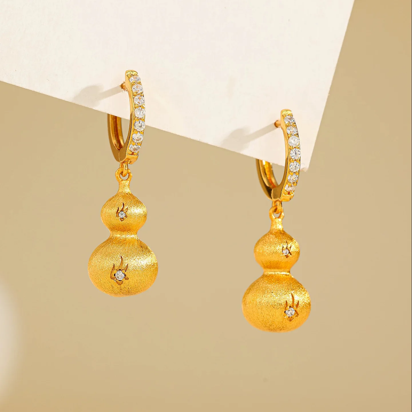 

Premium Gift Selection Zircon Brushed Gourd Earrings For Women 24K Gold AU999, Decent, delicate and meaningful