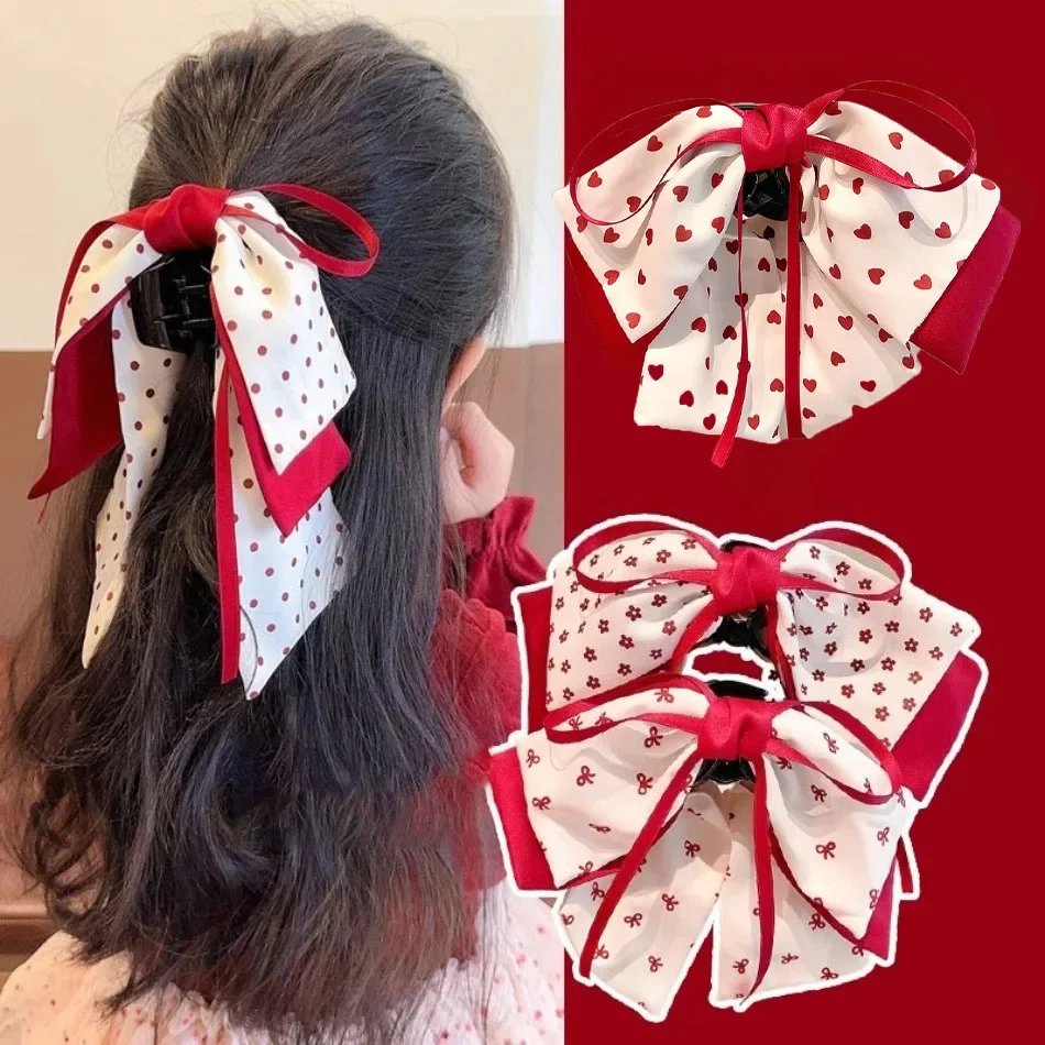 

Girls Large Bow Hair Clip Red Dot Handmade Embroidery Heart Hairpin For Girl Women Daily Party Accessories Headdress Gift HP01