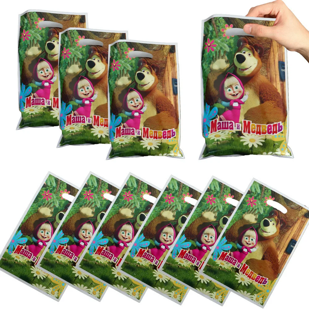 Mascha und der Bär Geburtstagsdekoration Tischgeschirr Becher Teller Tischdecke Ballon Banner Hintergrund Geschenktüten für Kinderparty-Zubehör – Detail 15