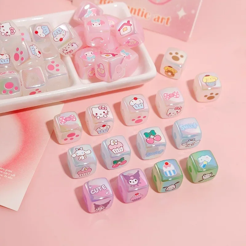 5pcs Sanrio Hello Kitty Kuromi Melody Square Beads for DIY Jewelry Making Handmade Bracelet Earring Cartoon Cute Beads Materials