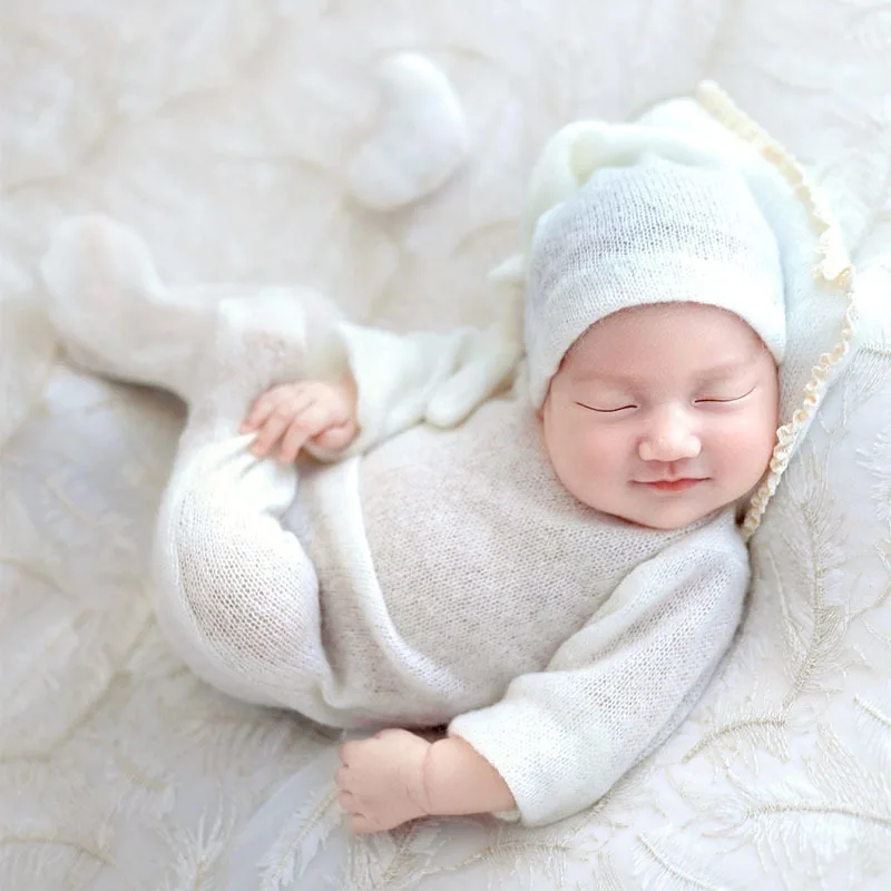 ❤️Newborn Photography Clothing Mohair White Hat+Jumpsuit+Pillow+Love 4Pcs/set Studio Baby Photo Prop Accessories Clothes Outfits