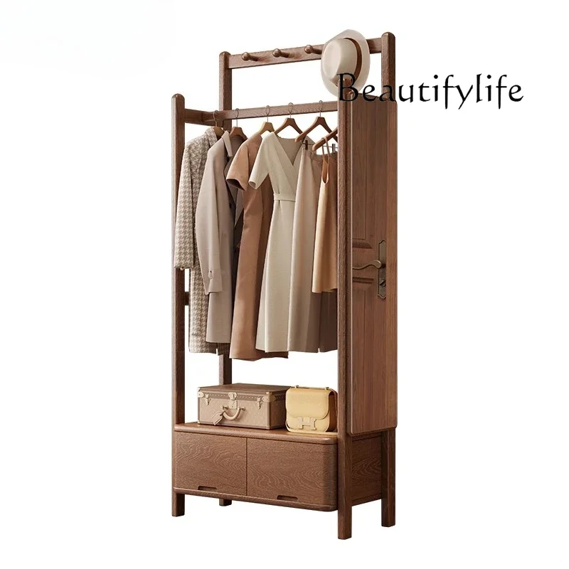 

All solid wood black walnut color simple bedroom vertical coating rack floor fashion designer high end