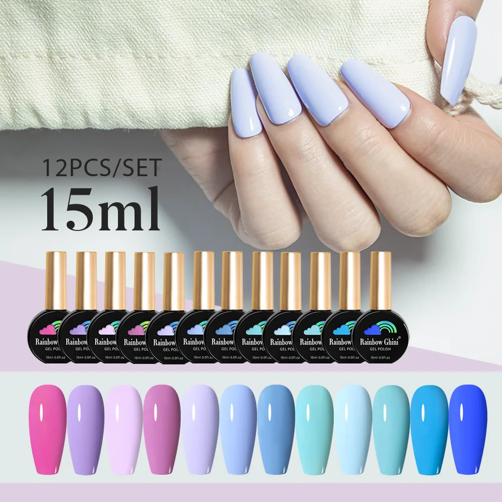 

RG 12pcs/Set 15ml HEMA TPO FREE Autumn and Winter Gel Nail Polish Candy Colors​​ Nail Polishes Glitter Design Gel Polish