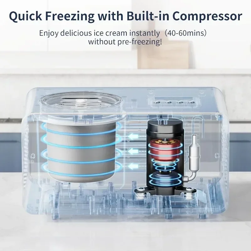 Macchina per il gelato AIRMSEN con compressore incorporato, non è necessaria primagelo, con display e timer, acciaio inossidabile