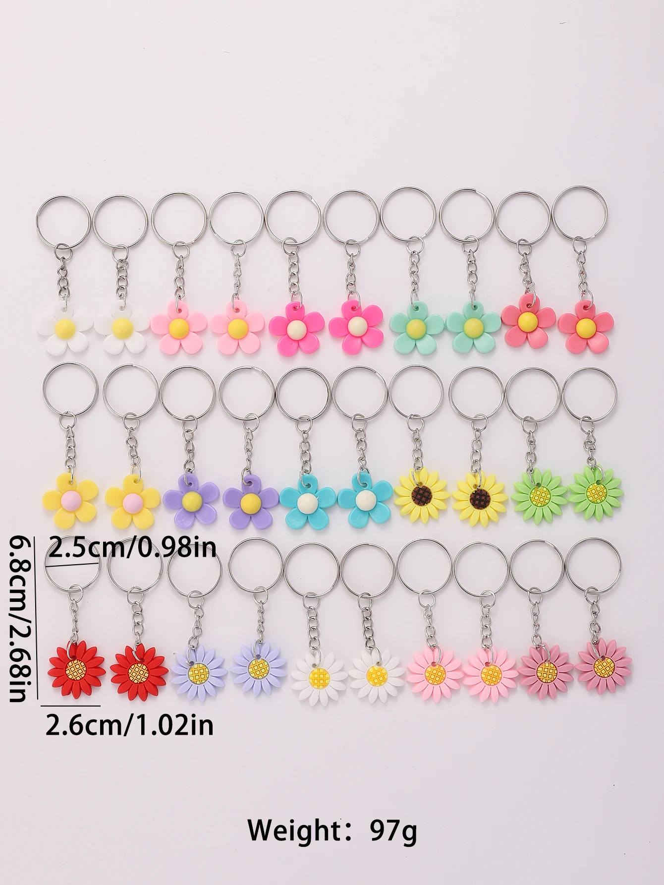 PVC Flower Charm Keychain, Soft Sun Flower Pendant, Chaveiro Ornamentos, Carteira Bag, Mochila Charme, Aniversário Party Gift, 30Pcs