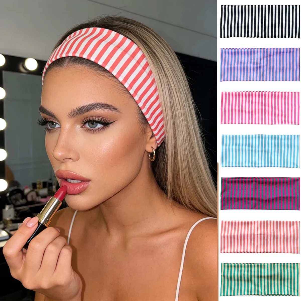New Contrast Color Striped Wide Headband Women Stretchy Hairbands For Travel Holiday Daily Makeup Headwrap Girl Hair Accessories