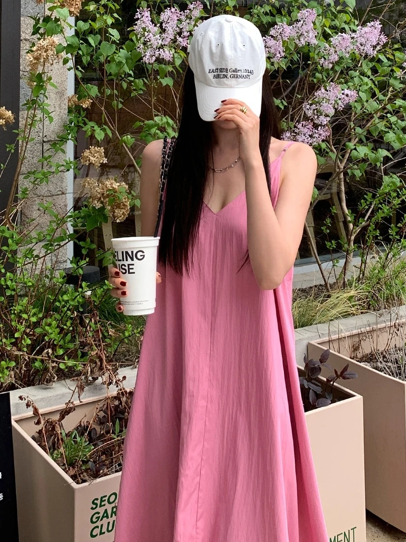 Korean Style Summer Long Dress Women's Elegant V-neck Sexy Backless Casual Vacation Vibes Strapless Dress High Waist
