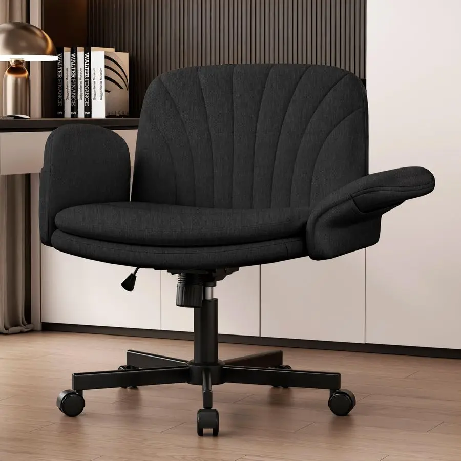 

Criss Cross Chair, Vanity Chairs with Adjustable Armrests, Makeup Chair with Linen Fabric and Side Pockets Design, Comfortable