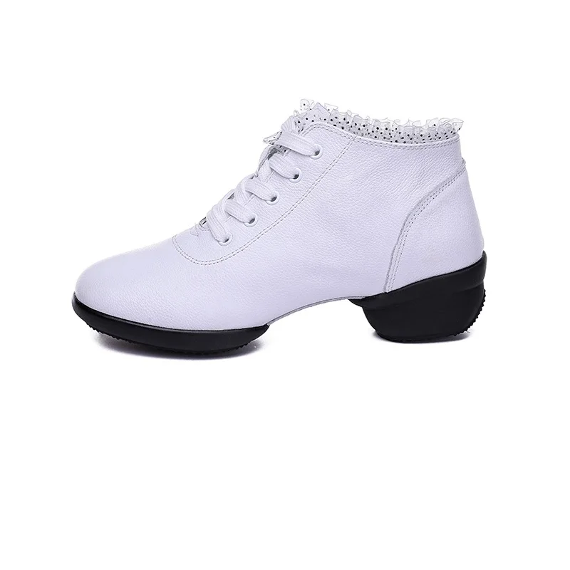 Leather Shoes Soft Bottom Sneakers Women Shoes Breathable Mesh Ballroom Dance Shoes Square Modern Sports Shoes Woman Boots 44