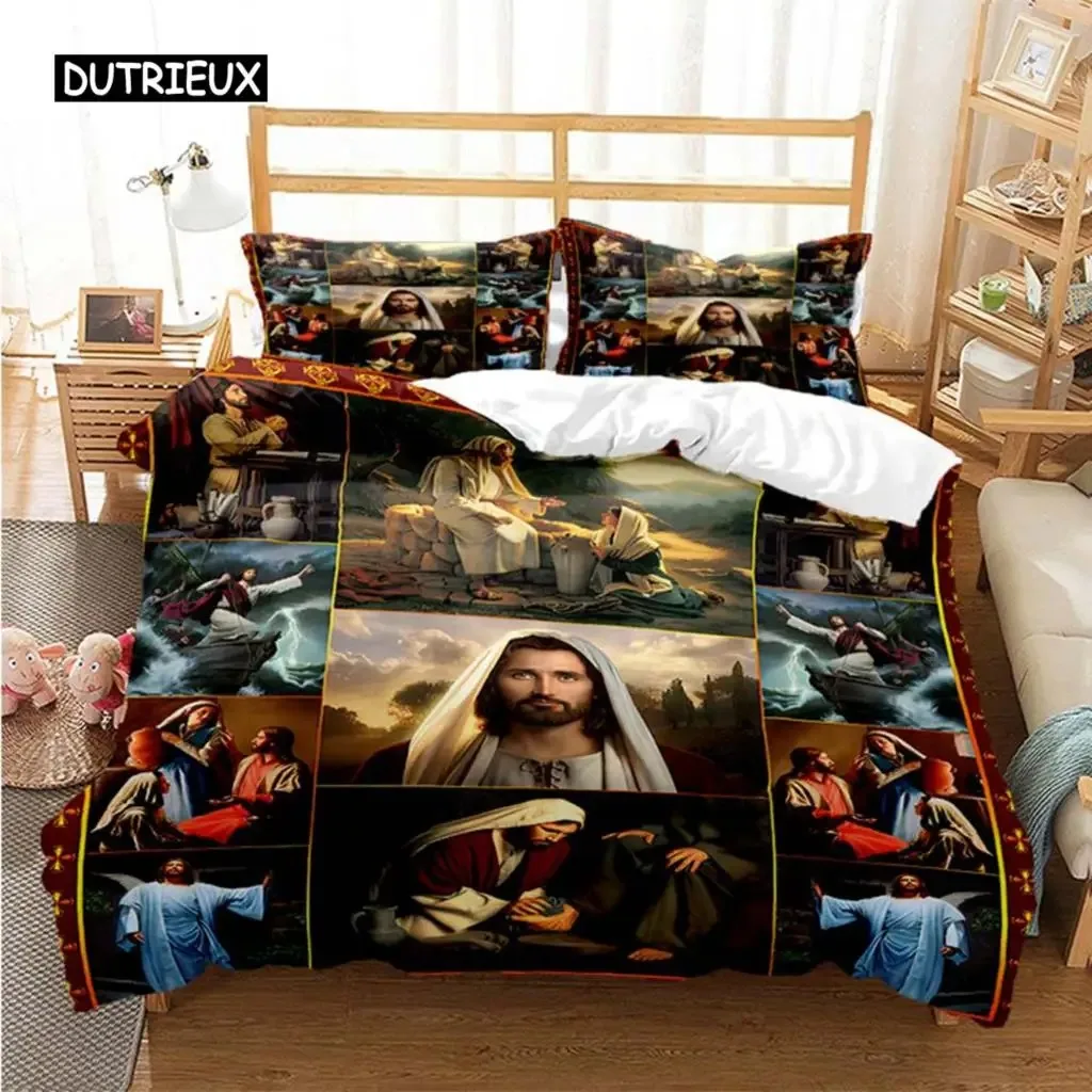 Jesus Duvet Cover Christian Sacred Jesus Bedding Set Comforter Cover Suitable for Christian Jesus Bedding God Bless You Gifts