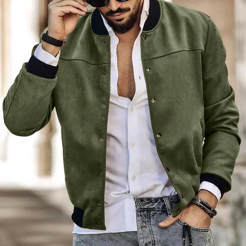 Men's Clothing 2023 Autumn/Winter Suede Standing Collar Men's Button Cardigan Jack Casual Fashion American Style Jack Men